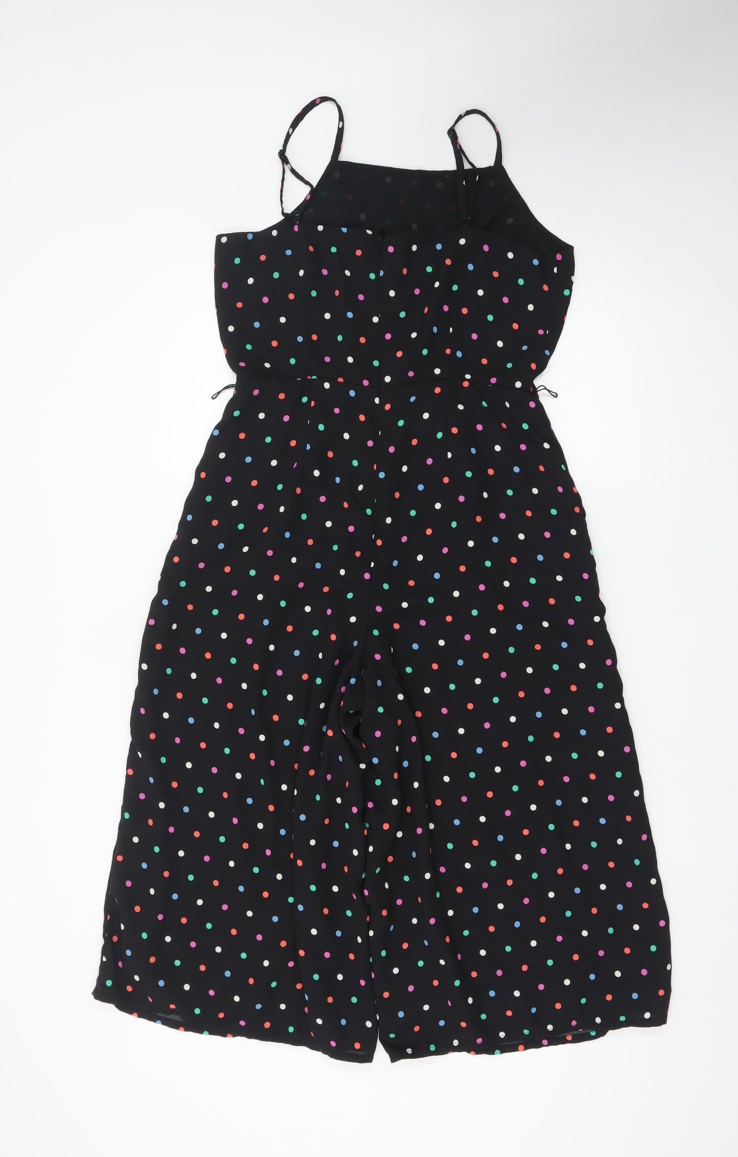 Oasis Women’s Black Polka Dot Wide-Leg Sleeveless Jumpsuit Size 10