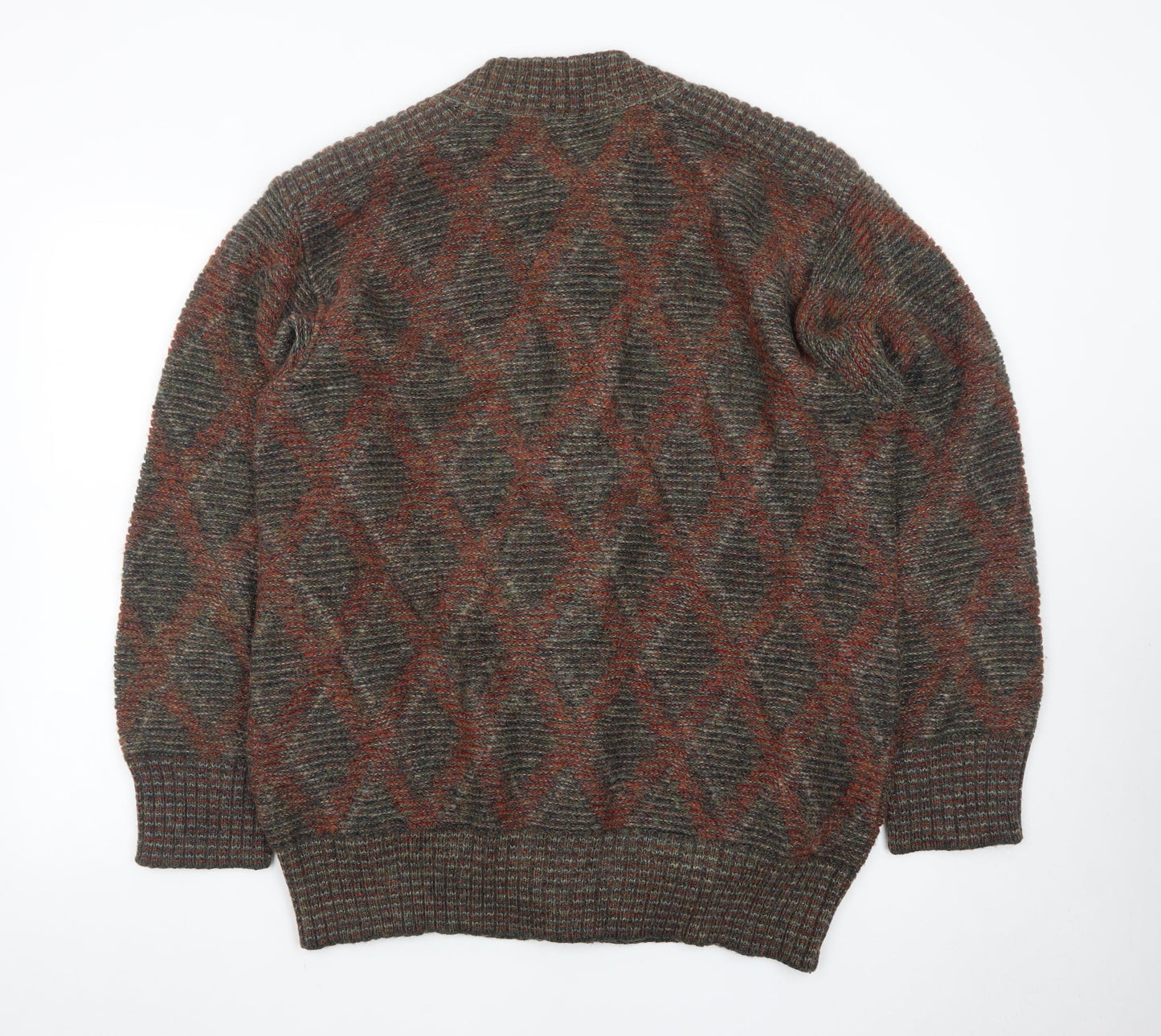 Dama Men's Brown Wool Argyle Cardigan Jumper Size M Vintage Italian Knit