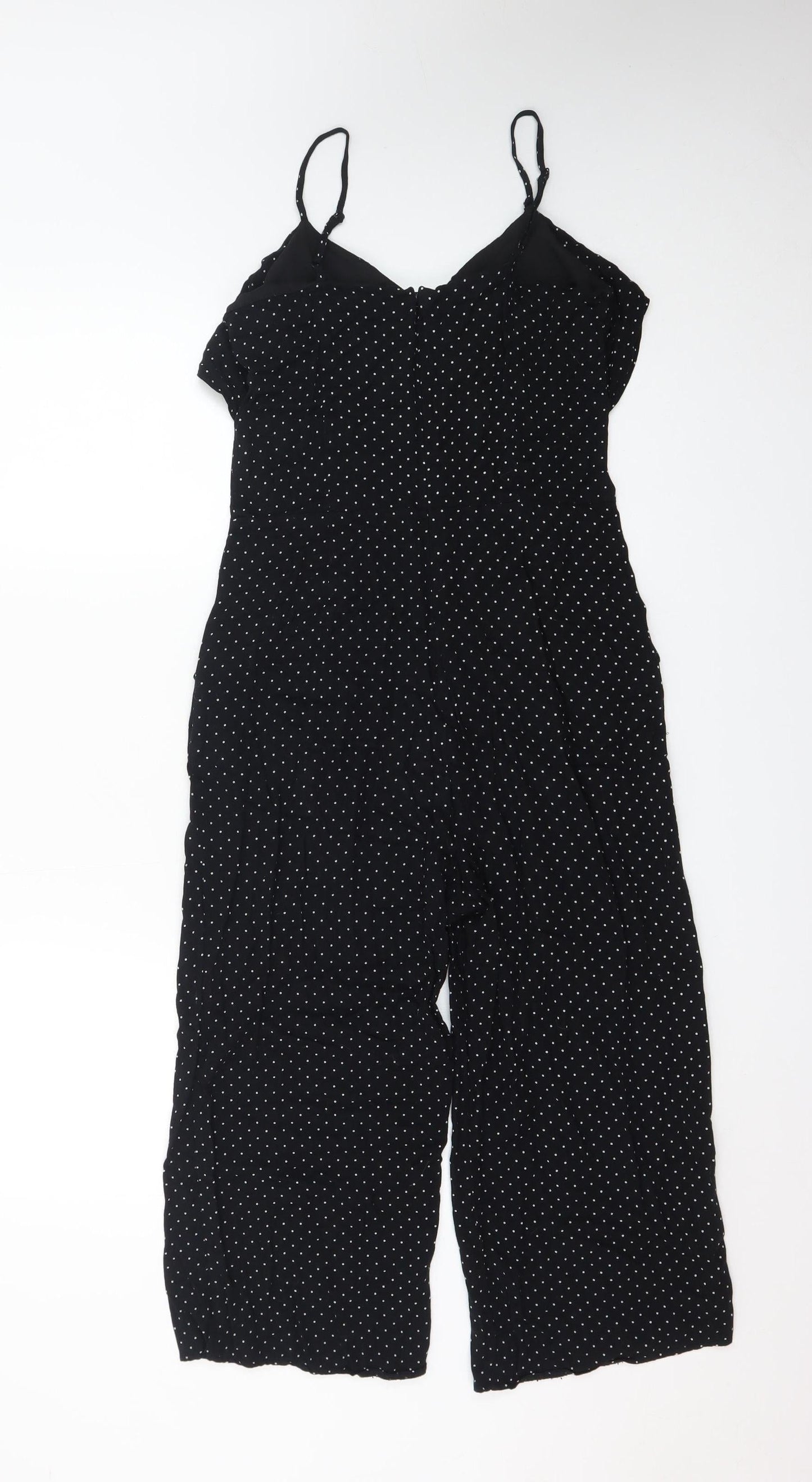 Oasis Women’s Black Polka Dot Ruffle Sleeveless Jumpsuit Size 8