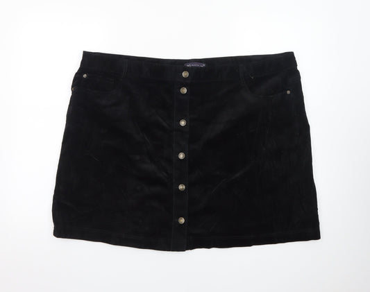 Marks and Spencer Women's Black Velvet Button Front Mini Skirt Size 24