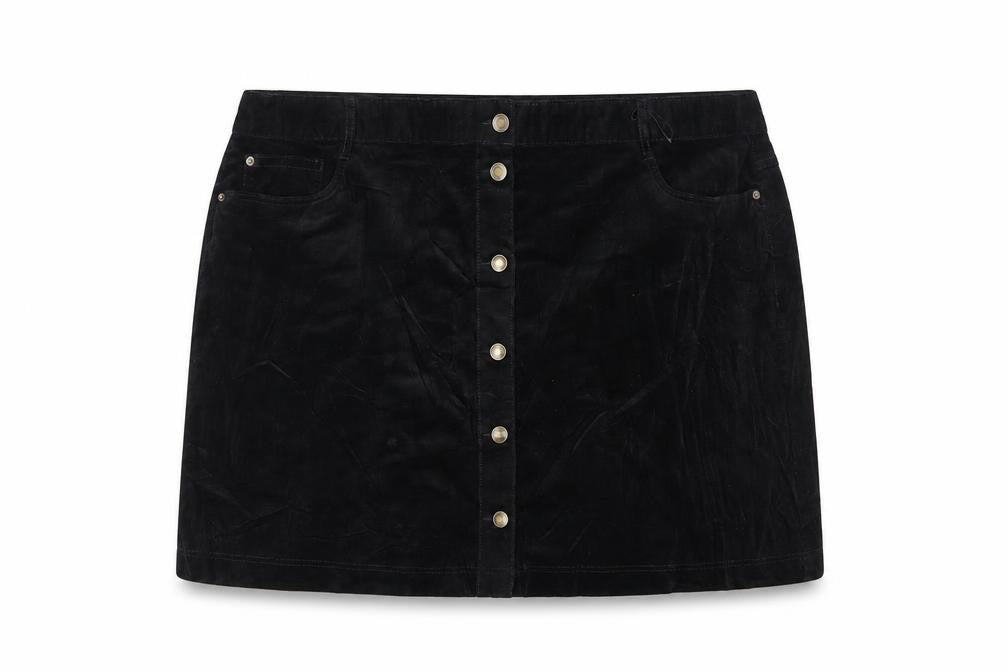 Marks & Spencer Women's Black Velvet Button Front Mini Skirt Size 24