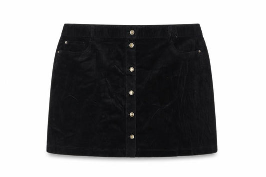 Marks and Spencer Women's Black Velvet Button Front Mini Skirt Size 24