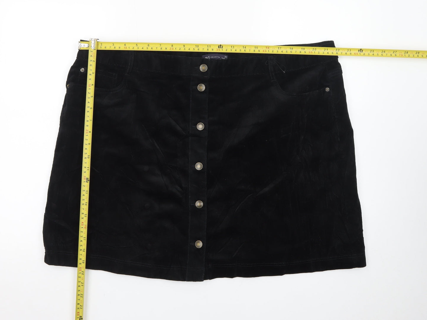 Marks and Spencer Women's Black Velvet Button Front Mini Skirt Size 24