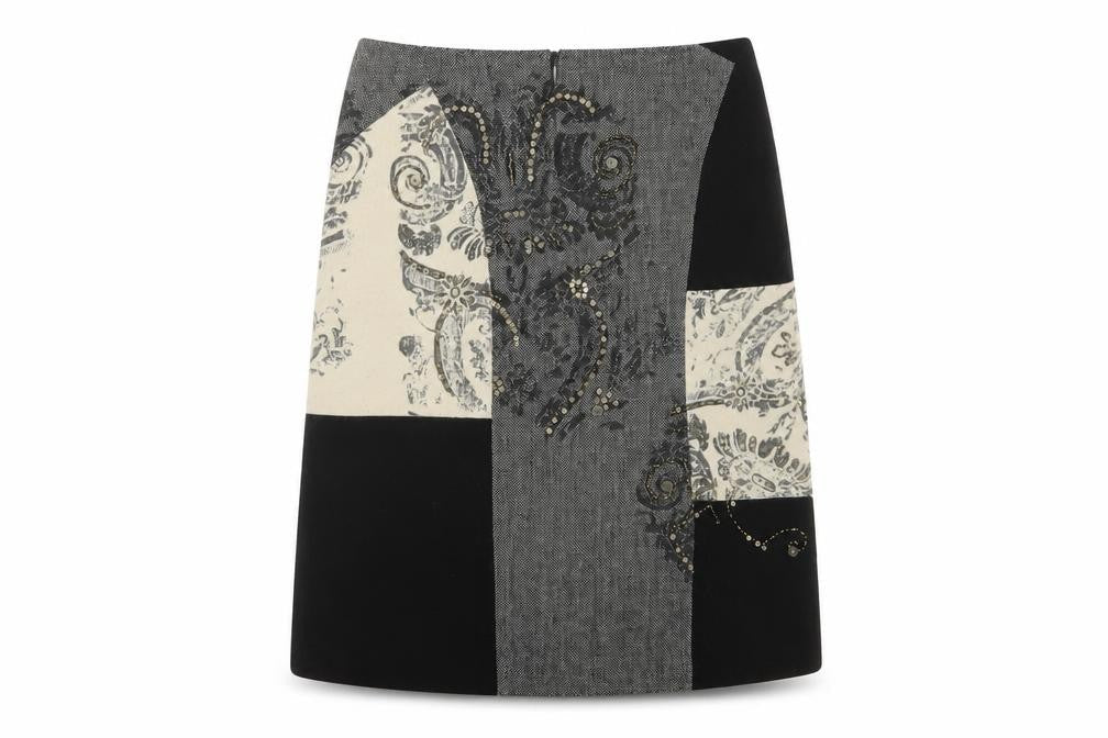 Derhy Women's Black Beige Grey Beaded Pencil Skirt Size S