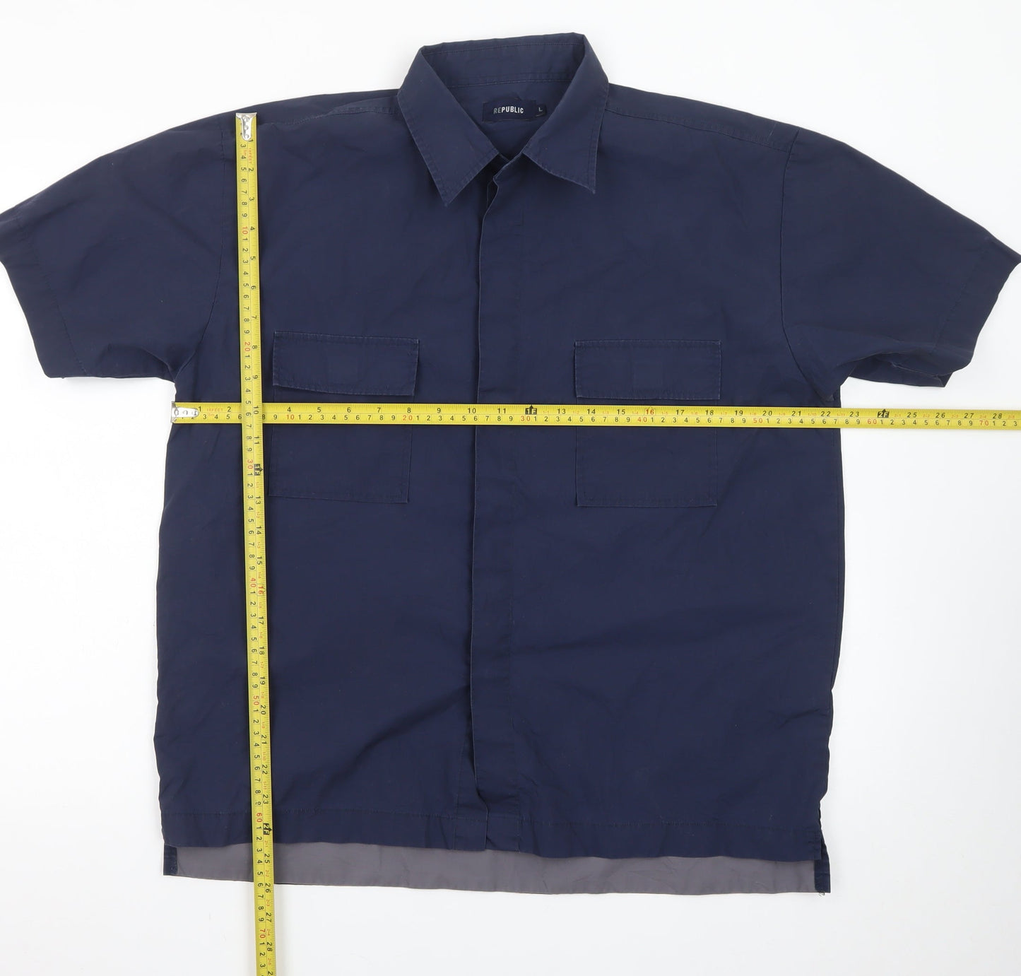 Republic Men's Blue Short Sleeve Cotton Button-Up Shirt L