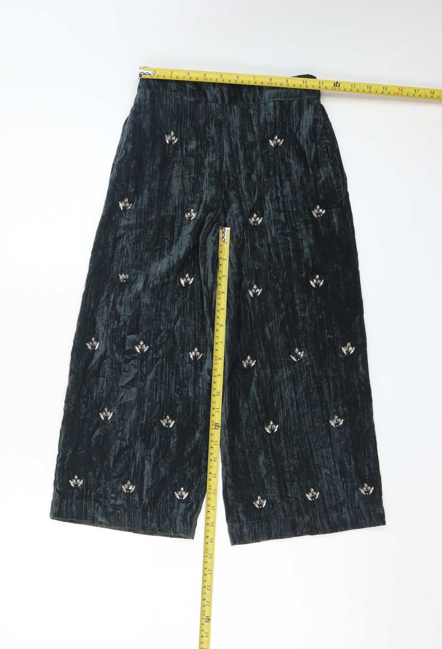 ZARA Girls Black Velvet Embellished Wide Leg Trousers Age 8 Years