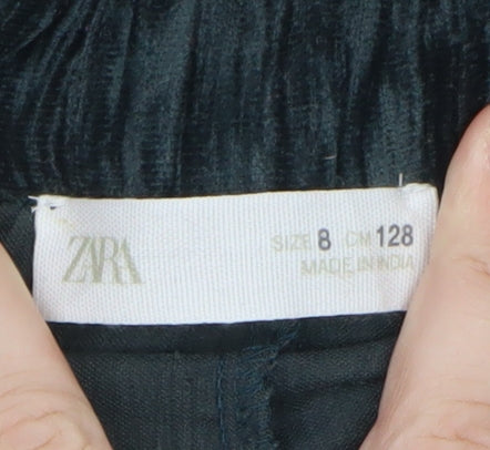 ZARA Girls Black Velvet Embellished Wide Leg Trousers Age 8 Years
