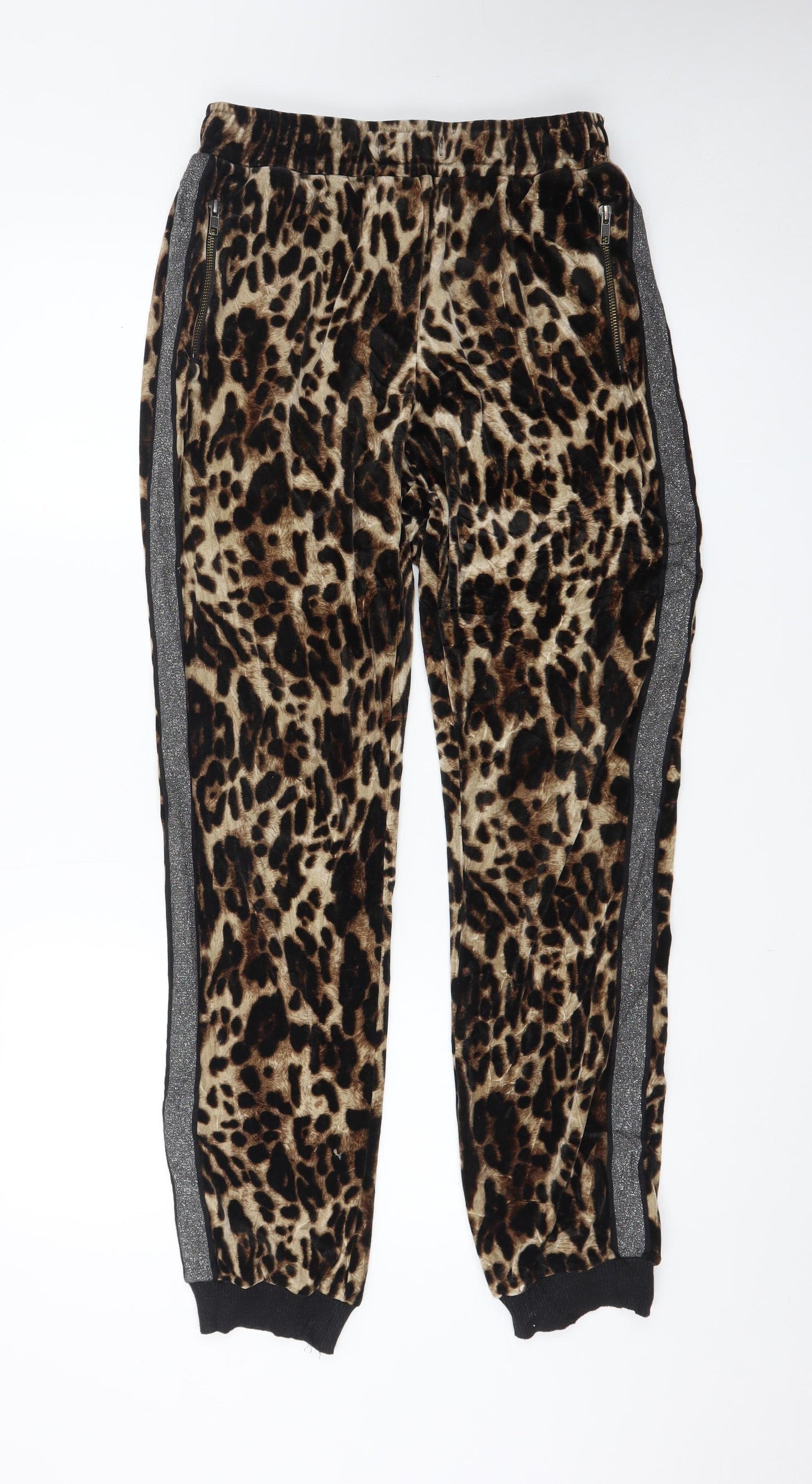 NÜ Denmark Women's Brown Animal Print Velour Jogger Trousers Size S