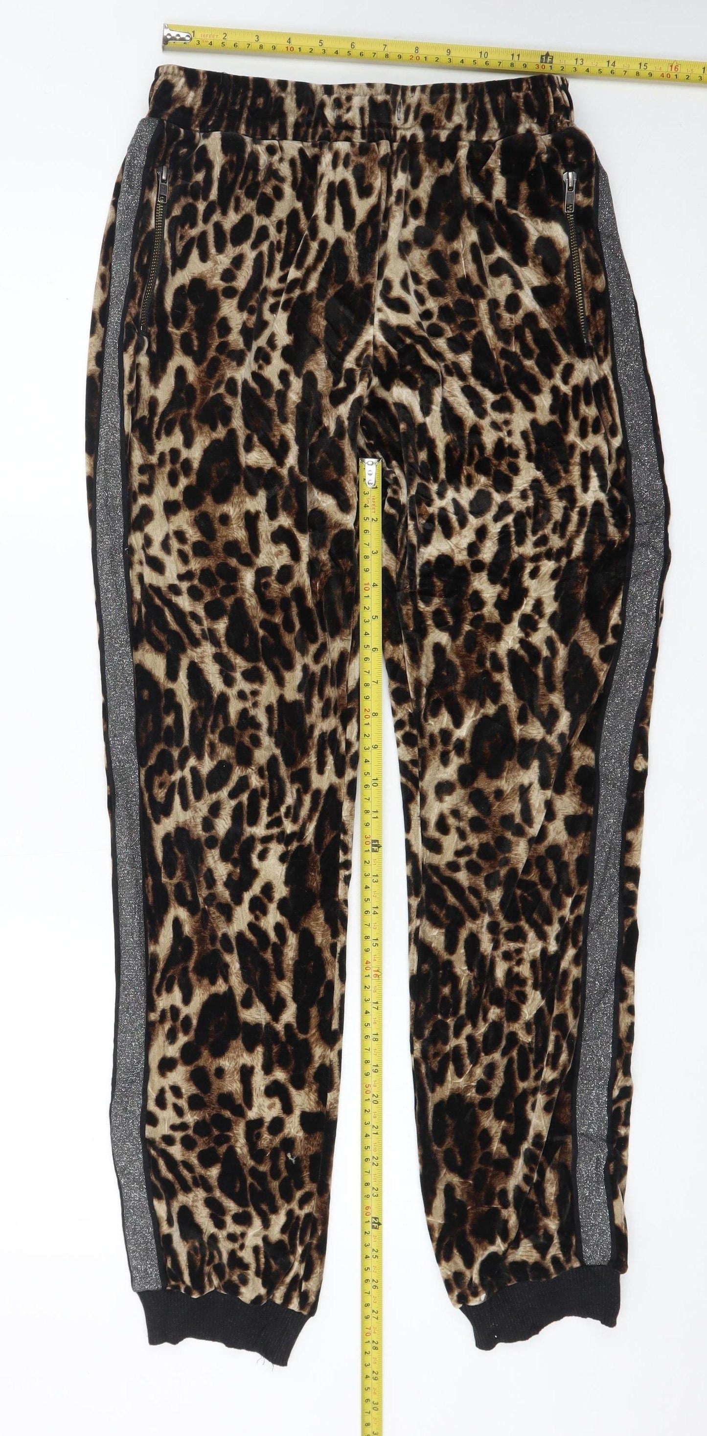 NÜ Denmark Women's Brown Animal Print Velour Jogger Trousers Size S