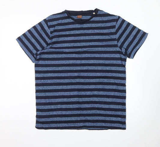 Common People Men's Blue Striped Cotton T-Shirt Size L