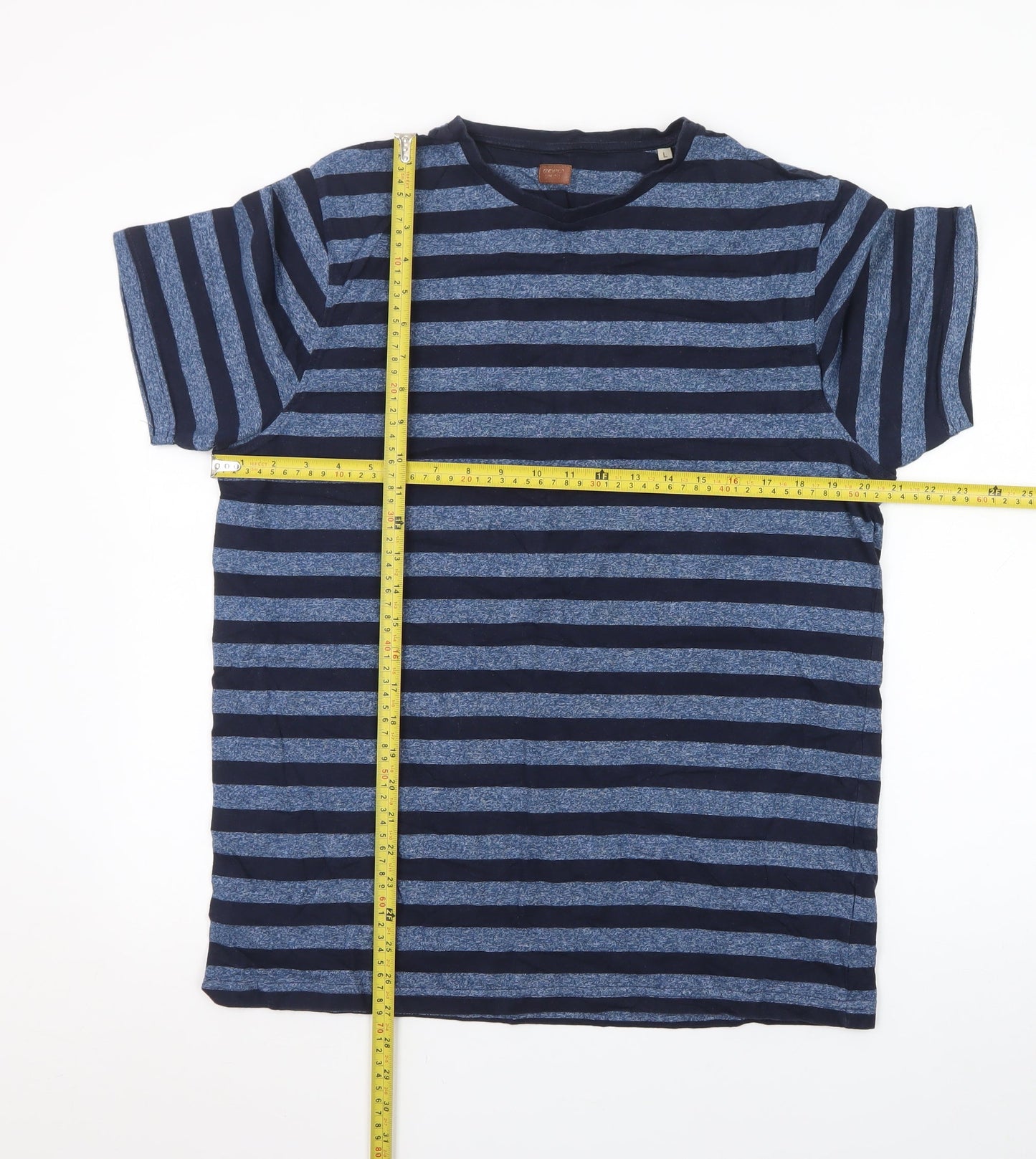 Common People Men's Blue Striped Cotton T-Shirt Size L