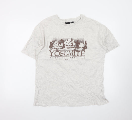 ASOS Design Men's Beige Yosemite Graphic Cotton Crew Neck T-Shirt L