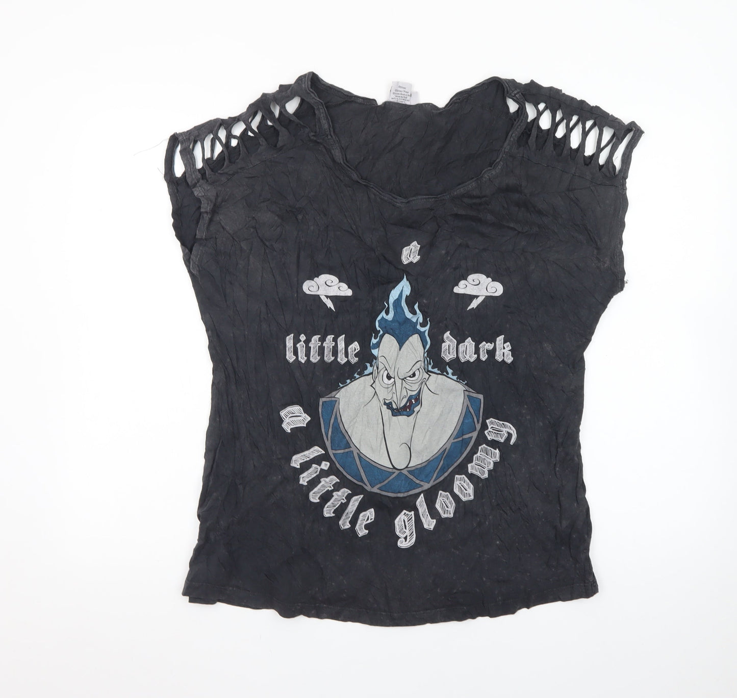 Disney Women’s Black Hades Graphic Cut-Out Sleeveless T-Shirt Size L