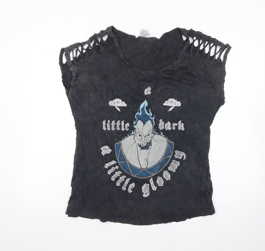 Disney Women’s Black Hades Graphic Cut-Out Sleeveless T-Shirt Size L
