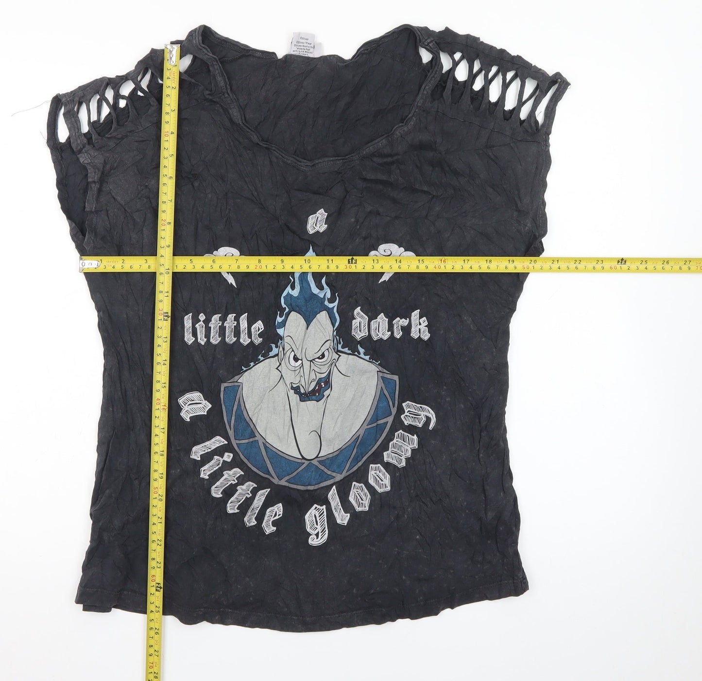 Disney Women’s Black Hades Graphic Cut-Out Sleeveless T-Shirt Size L