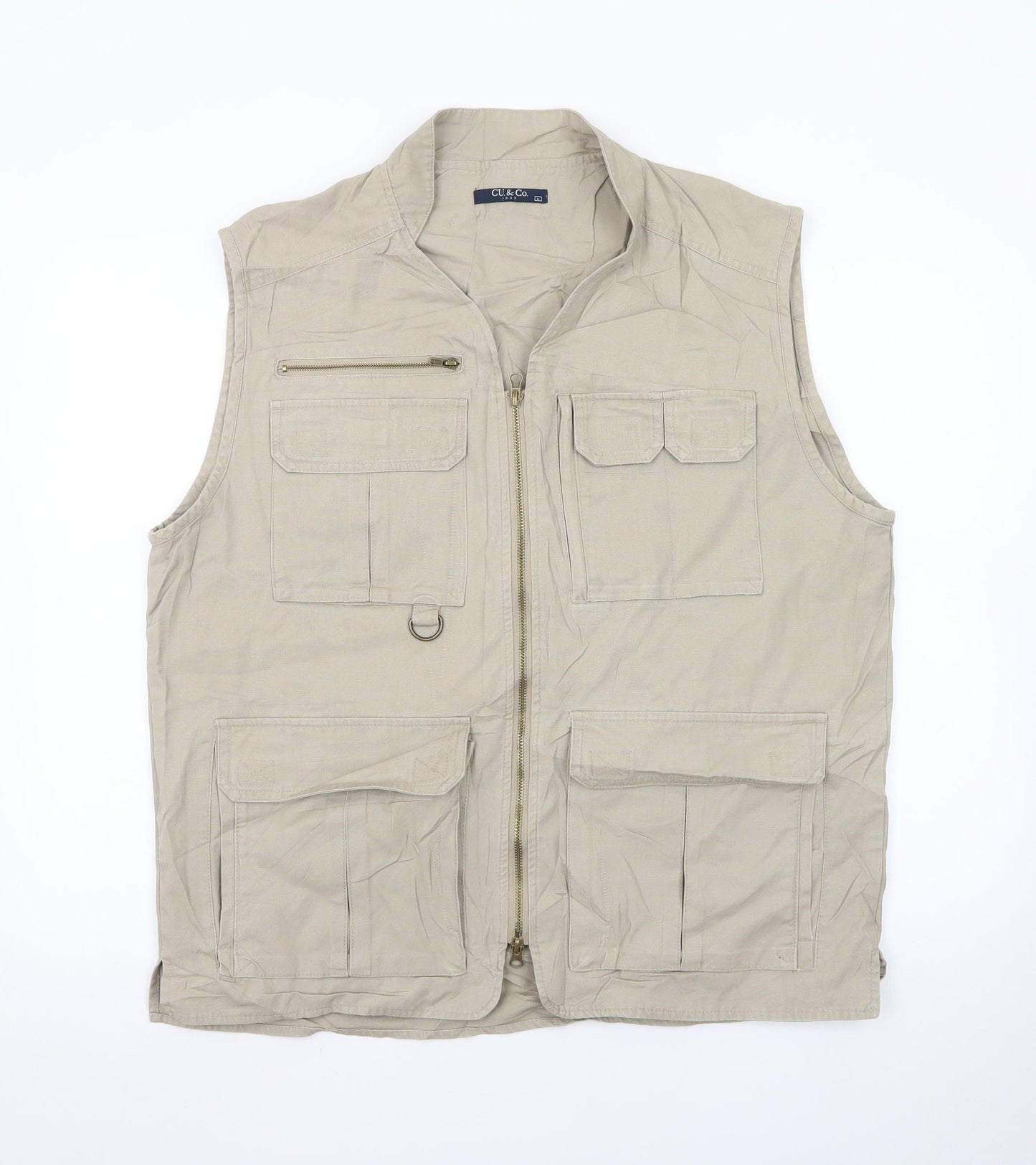 CU & Co. Men's Beige Cotton Safari Waistcoat Vest L