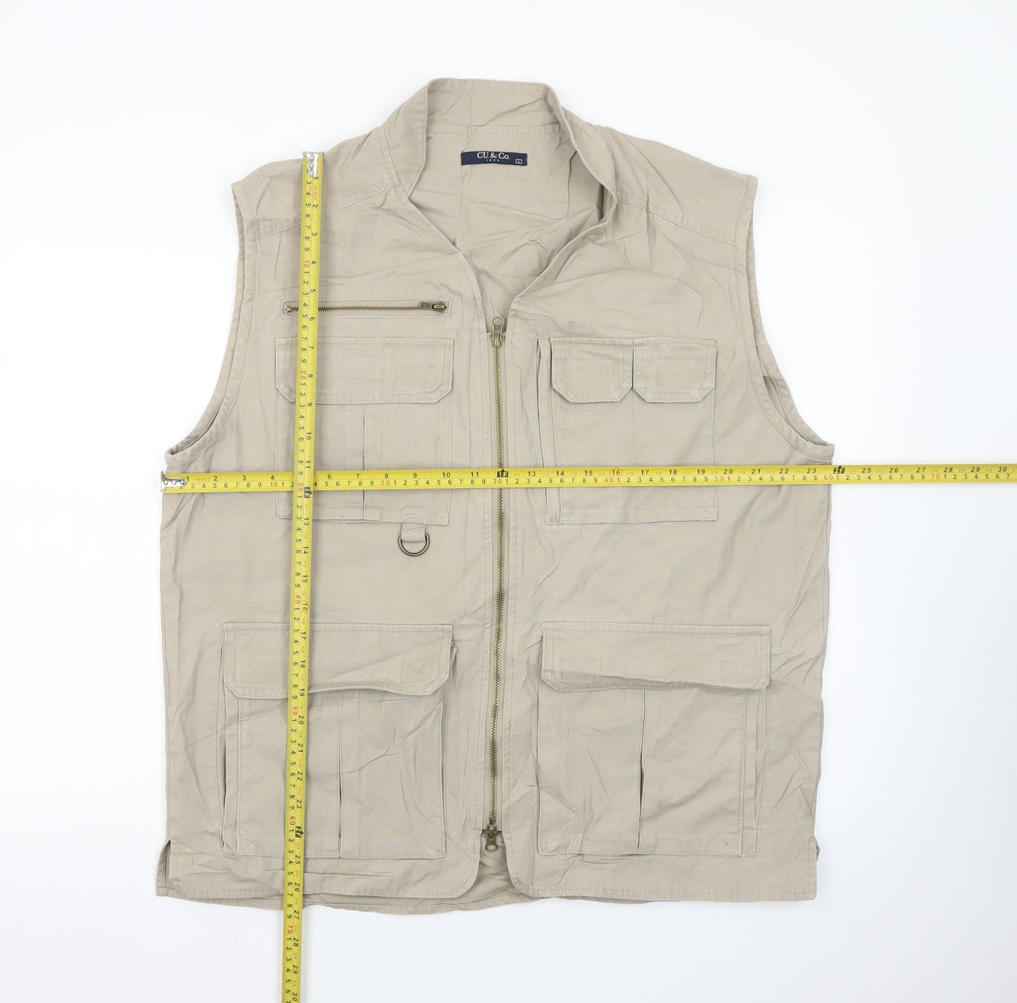 CU & Co. Men's Beige Cotton Safari Waistcoat Vest L