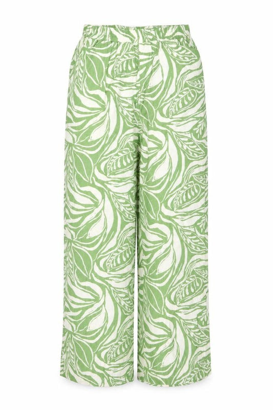 Flamant Rose Womens Green Leaf Print Wide-Leg Linen Trousers Size L