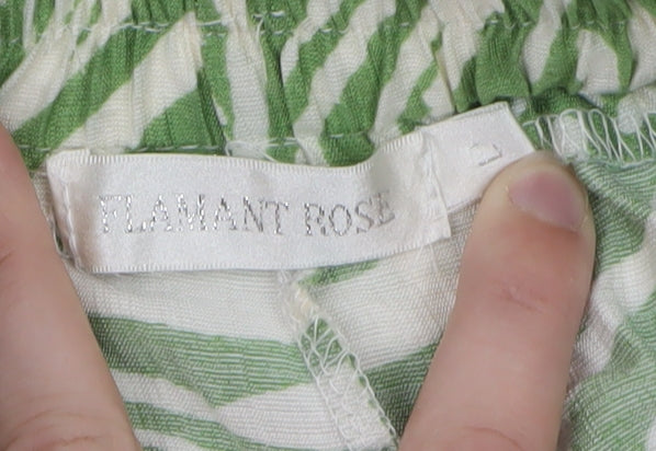 Flamant Rose Womens Green Leaf Print Wide-Leg Linen Trousers Size L