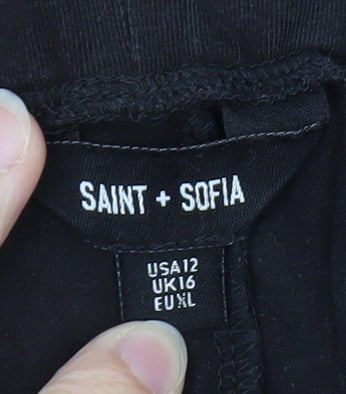 Saint + Sofia Black Linen Women's Trousers UK 16 Straight Leg