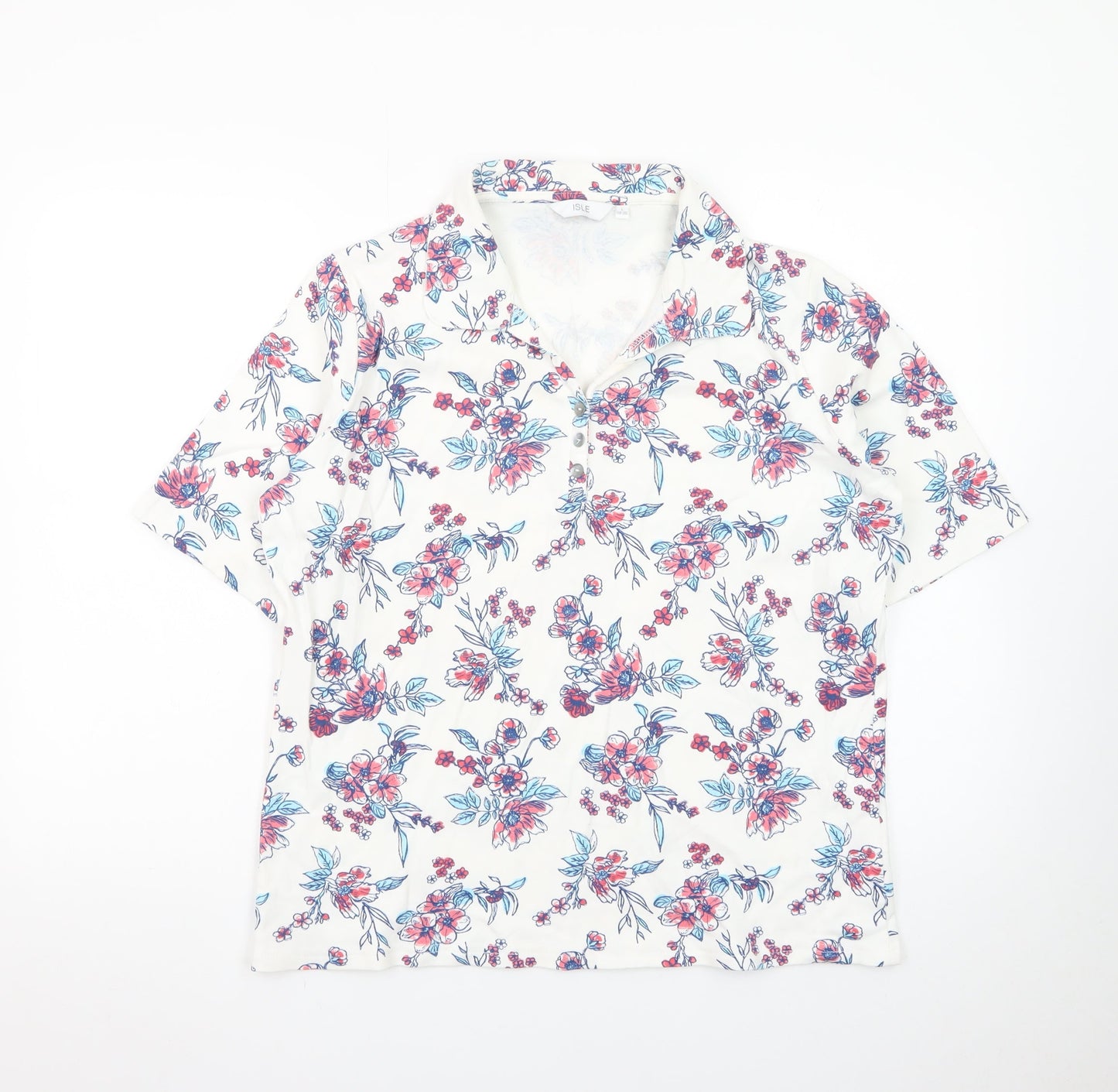 ISLE Womens Multicoloured Floral Collared Polo Shirt Size L 18-20