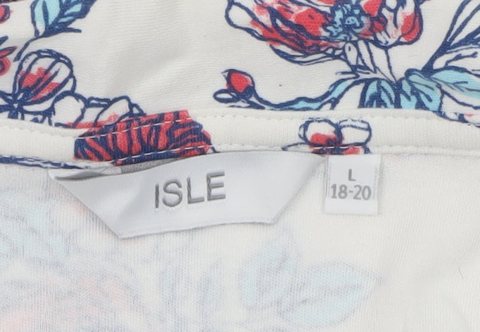 ISLE Womens Multicoloured Floral Collared Polo Shirt Size L 18-20