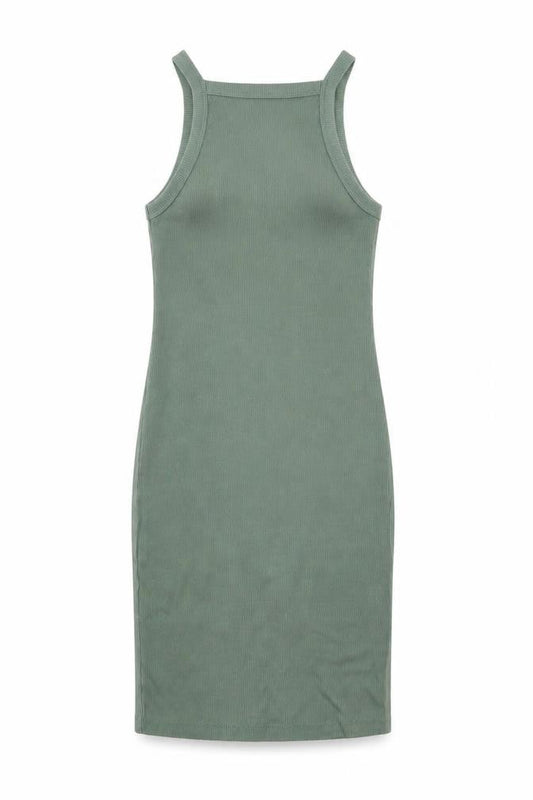Pull & Bear Women Green S Ribbed Tank Dress Cotton Blend