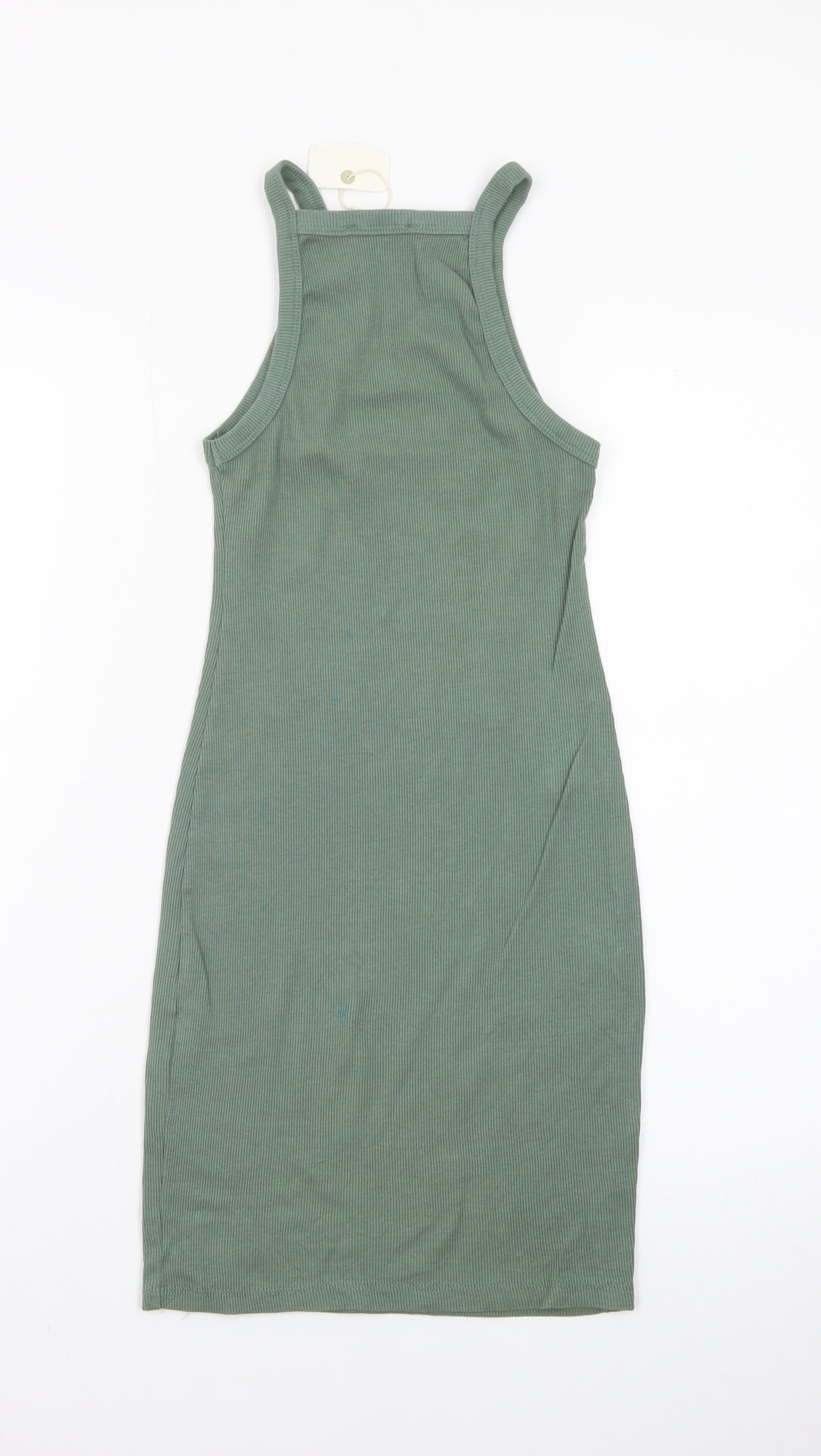 Pull & Bear Women Green S Ribbed Tank Dress Cotton Blend