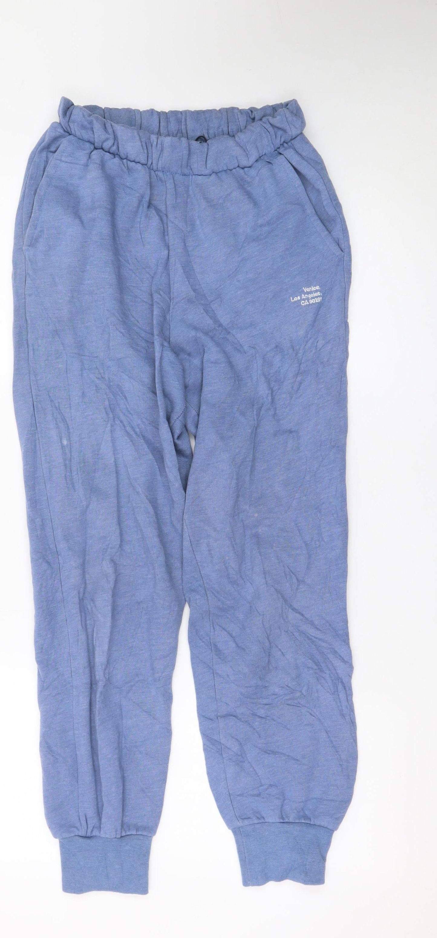Zara Women Blue Jogger Trousers S Elastic Waist Casual