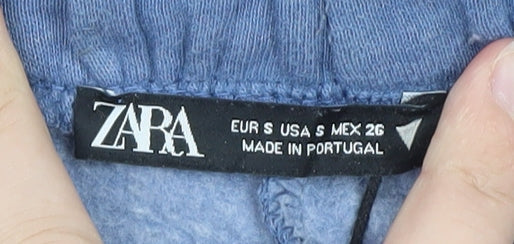 Zara Women Blue Jogger Trousers S Elastic Waist Casual