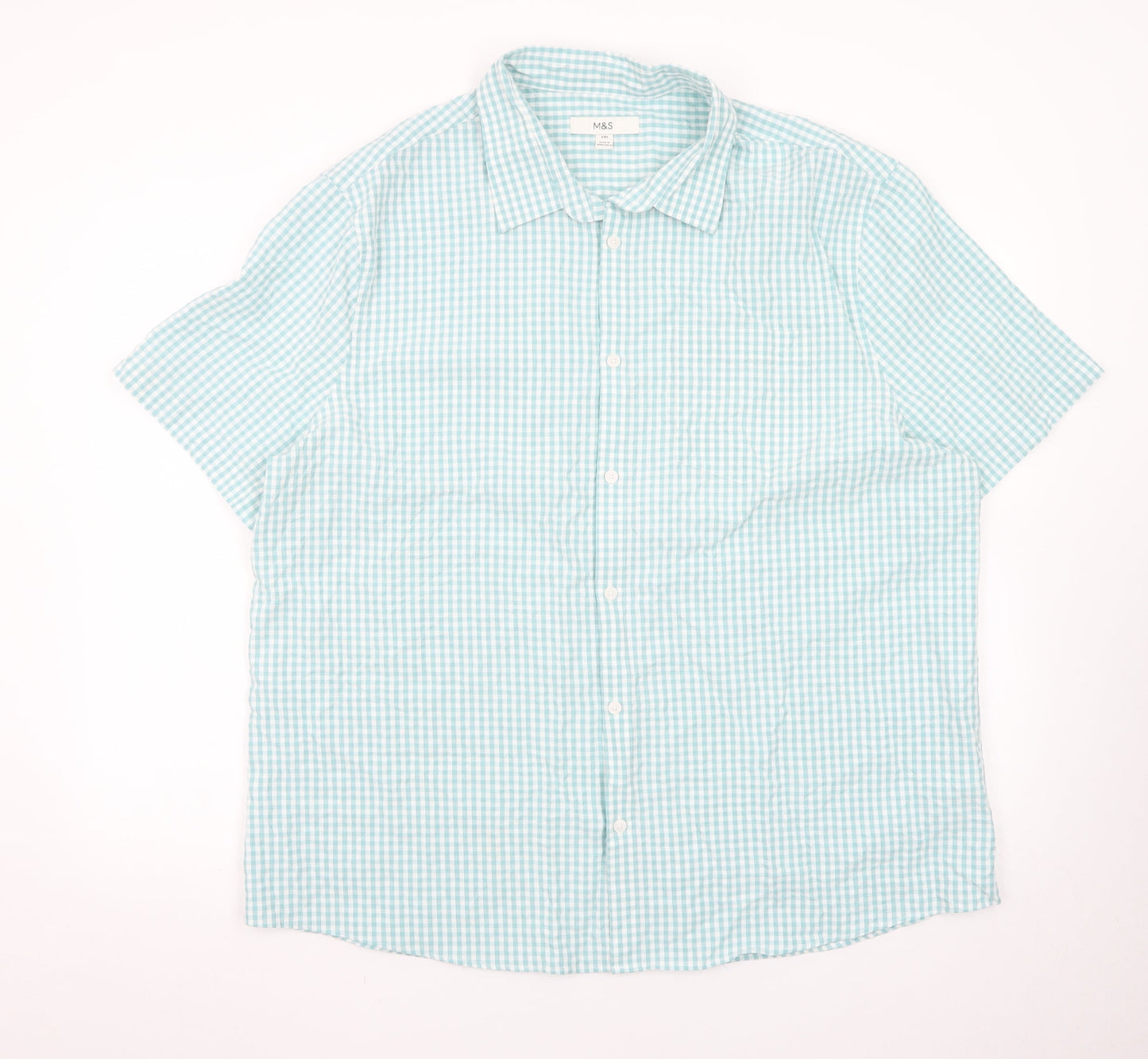 Marks and Spencer Men's Blue Check Short Sleeve Dress Shirt 2XL