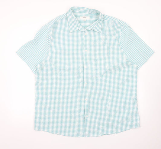 Marks and Spencer Men's Blue Check Short Sleeve Dress Shirt 2XL