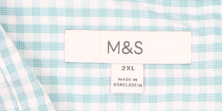 Marks and Spencer Men's Blue Check Short Sleeve Dress Shirt 2XL