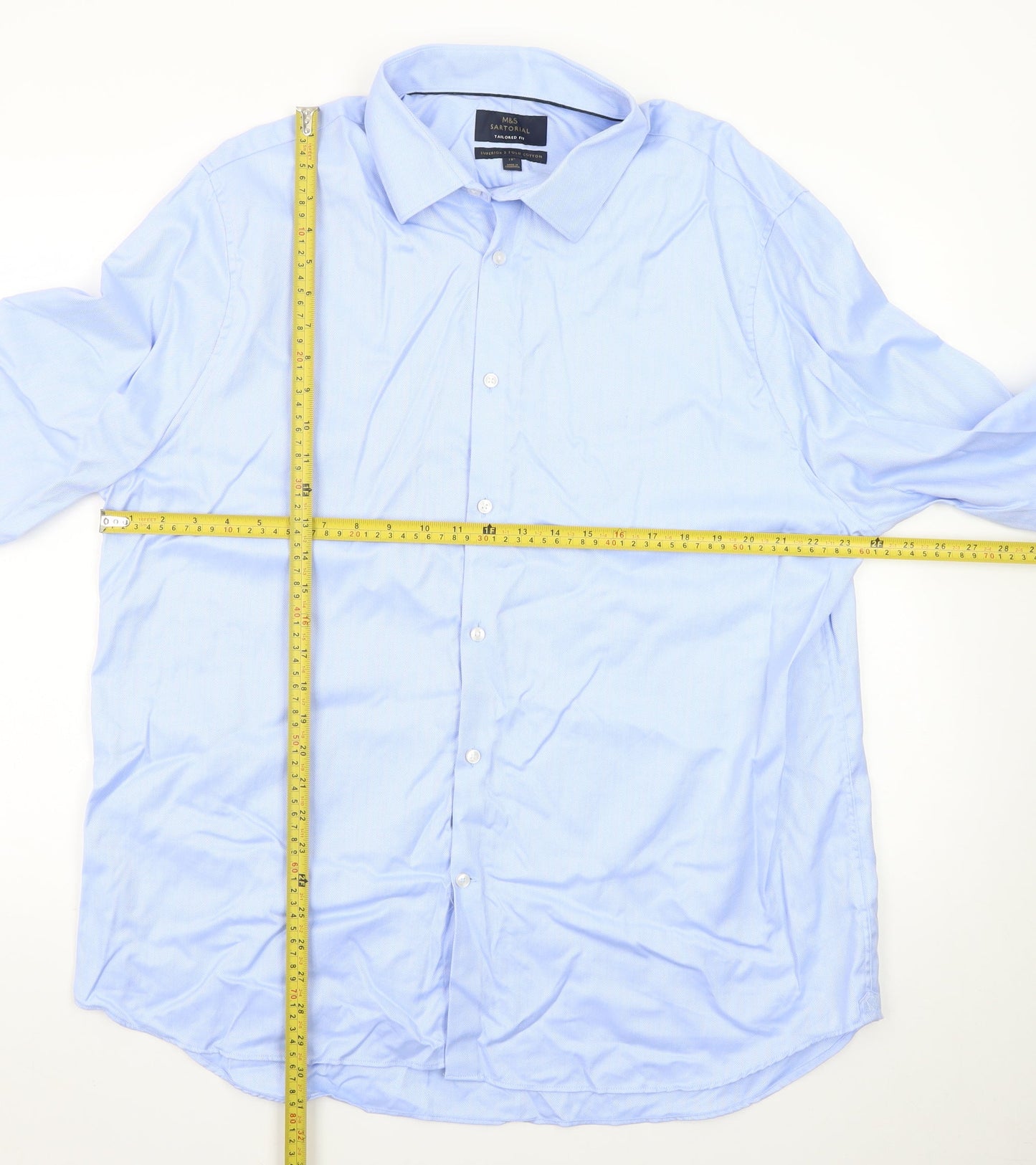 Marks and Spencer Men’s Blue Tailored Fit Cotton Dress Shirt 18”
