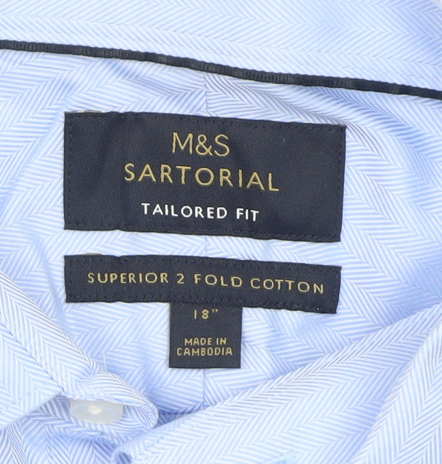 Marks and Spencer Men’s Blue Tailored Fit Cotton Dress Shirt 18”