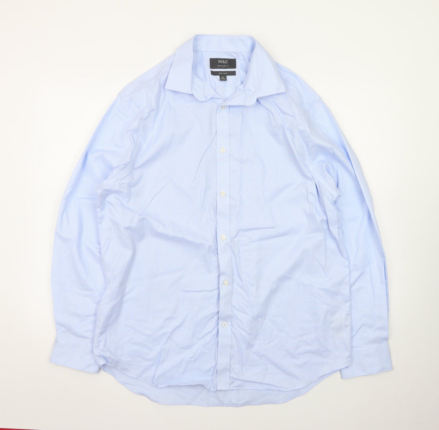 Marks and Spencer Men’s Blue Regular Fit Non-Iron Long Sleeve Dress Shirt 42cm