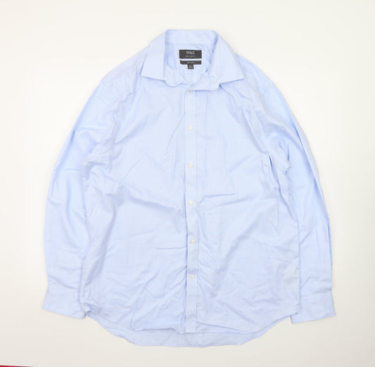 Marks and Spencer Men’s Blue Regular Fit Non-Iron Long Sleeve Dress Shirt 42cm