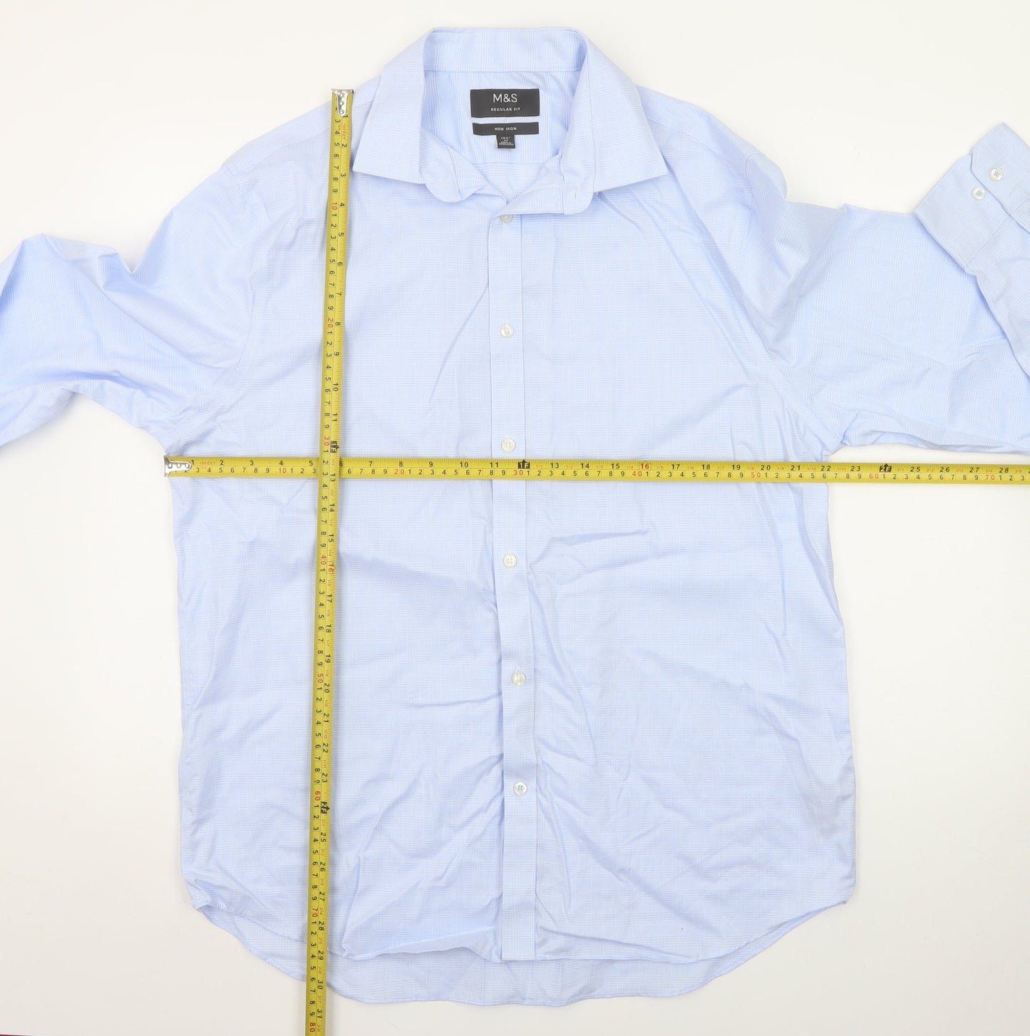 Marks and Spencer Men’s Blue Regular Fit Non-Iron Long Sleeve Dress Shirt 42cm