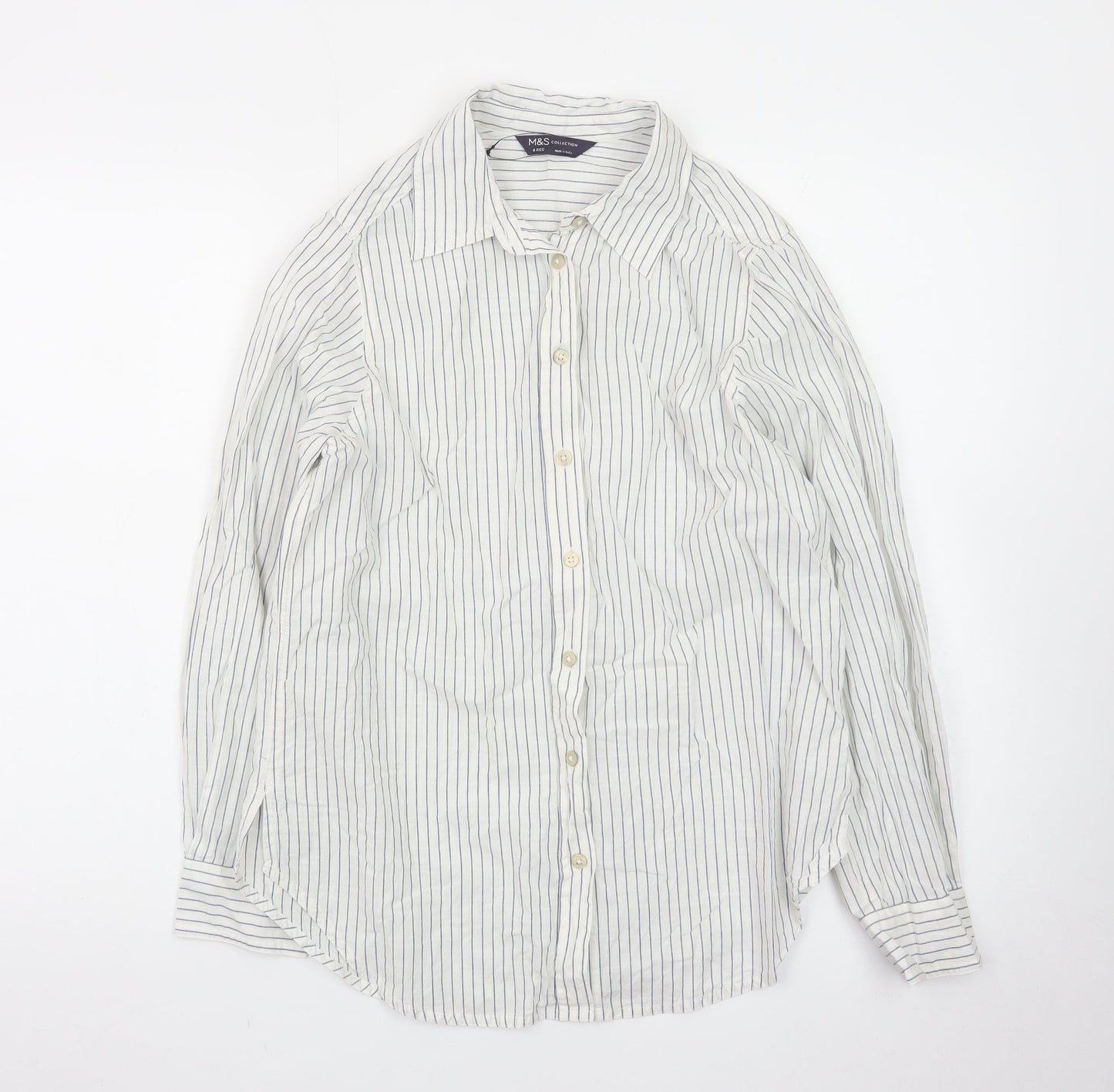 Marks and Spencer Women’s White Striped Button-Up Shirt Size 8