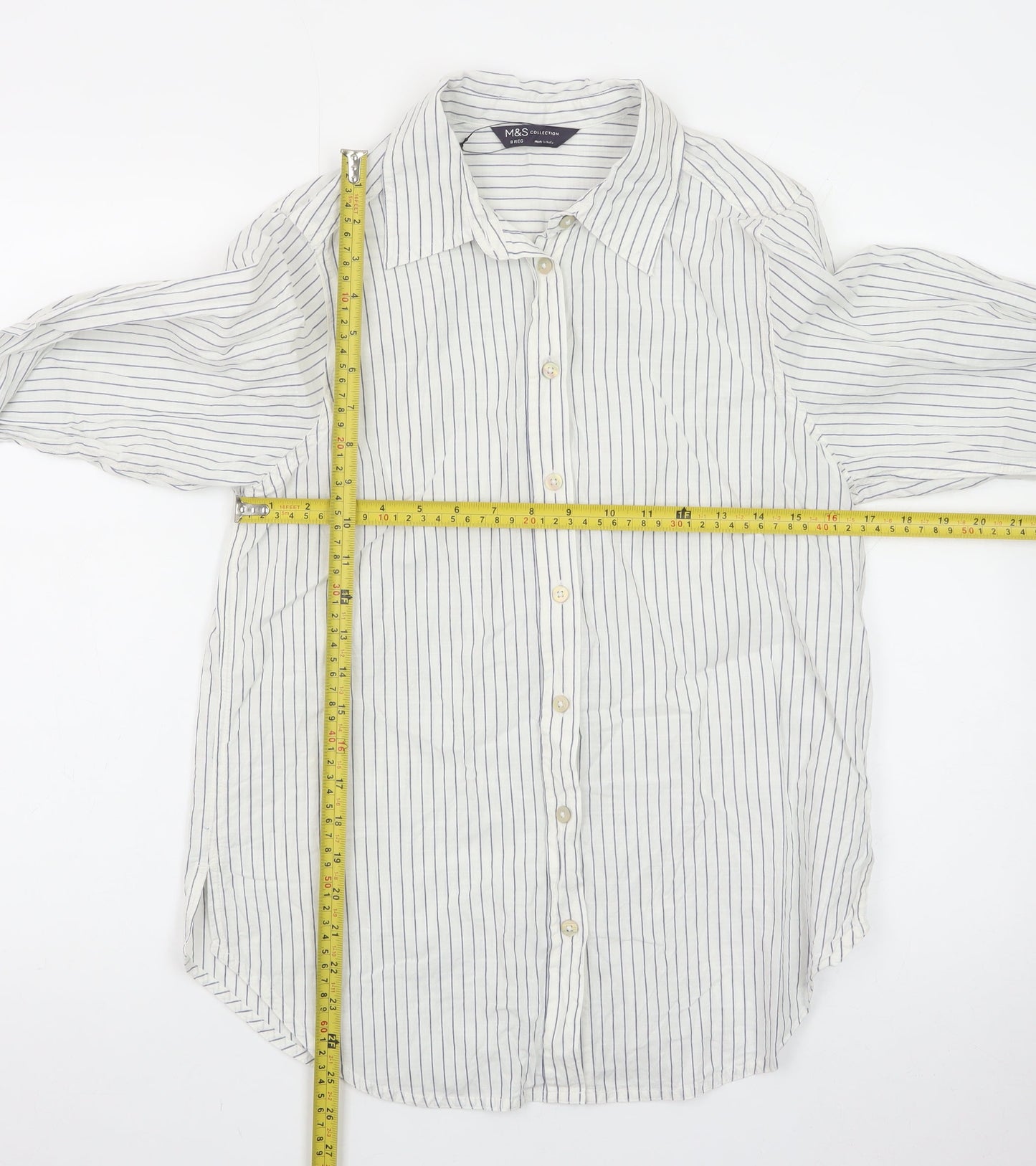 Marks and Spencer Women’s White Striped Button-Up Shirt Size 8