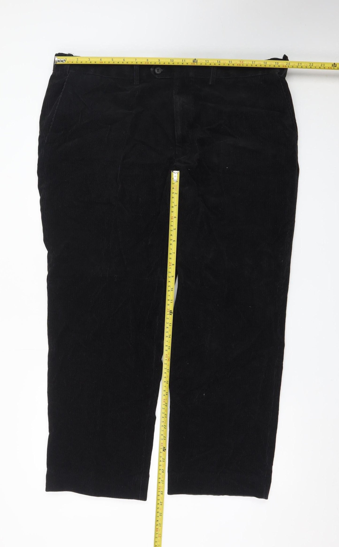 Marks and Spencer Womens Black Corduroy Straight Trousers Size 42in Waist