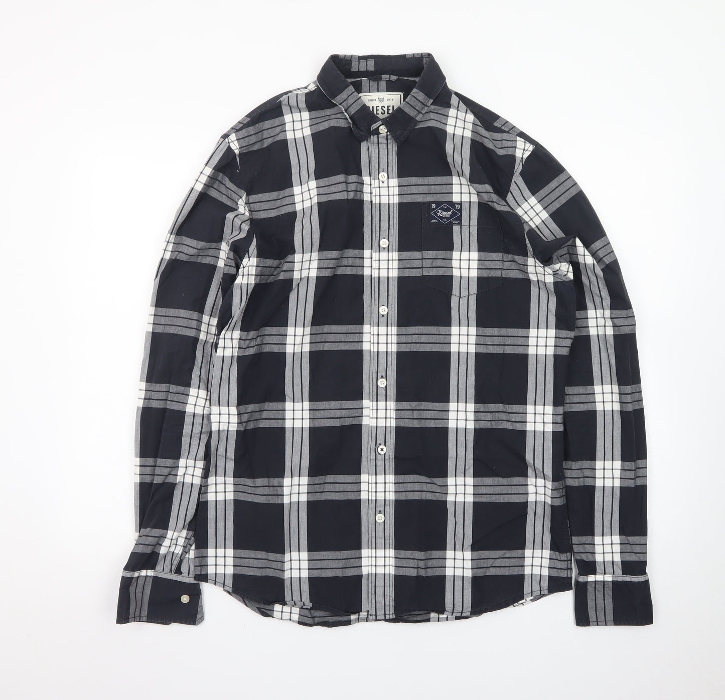 Diesel Men's Black Checked Long Sleeve Button-Up Shirt Size L