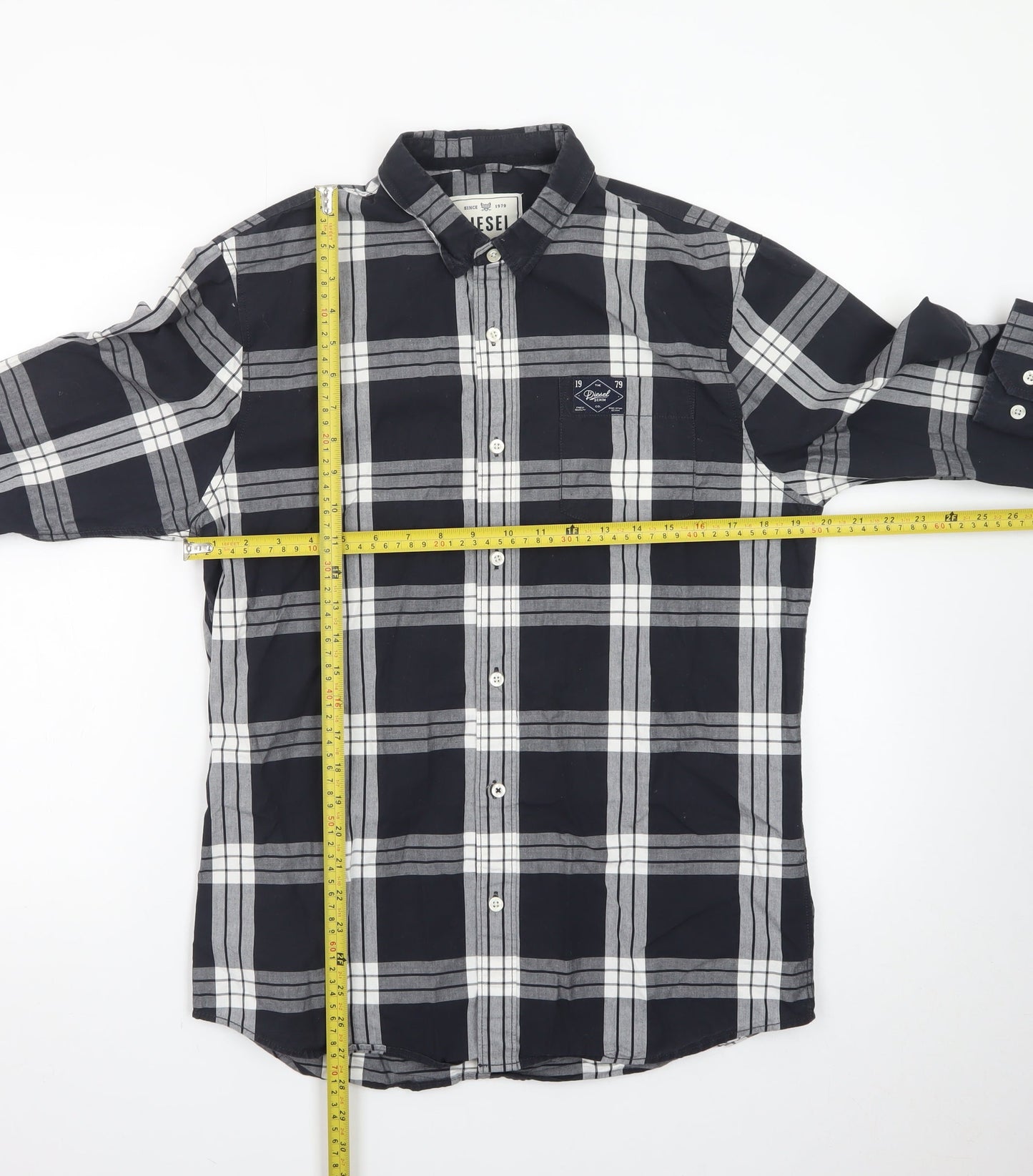 Diesel Men's Black Checked Long Sleeve Button-Up Shirt Size L