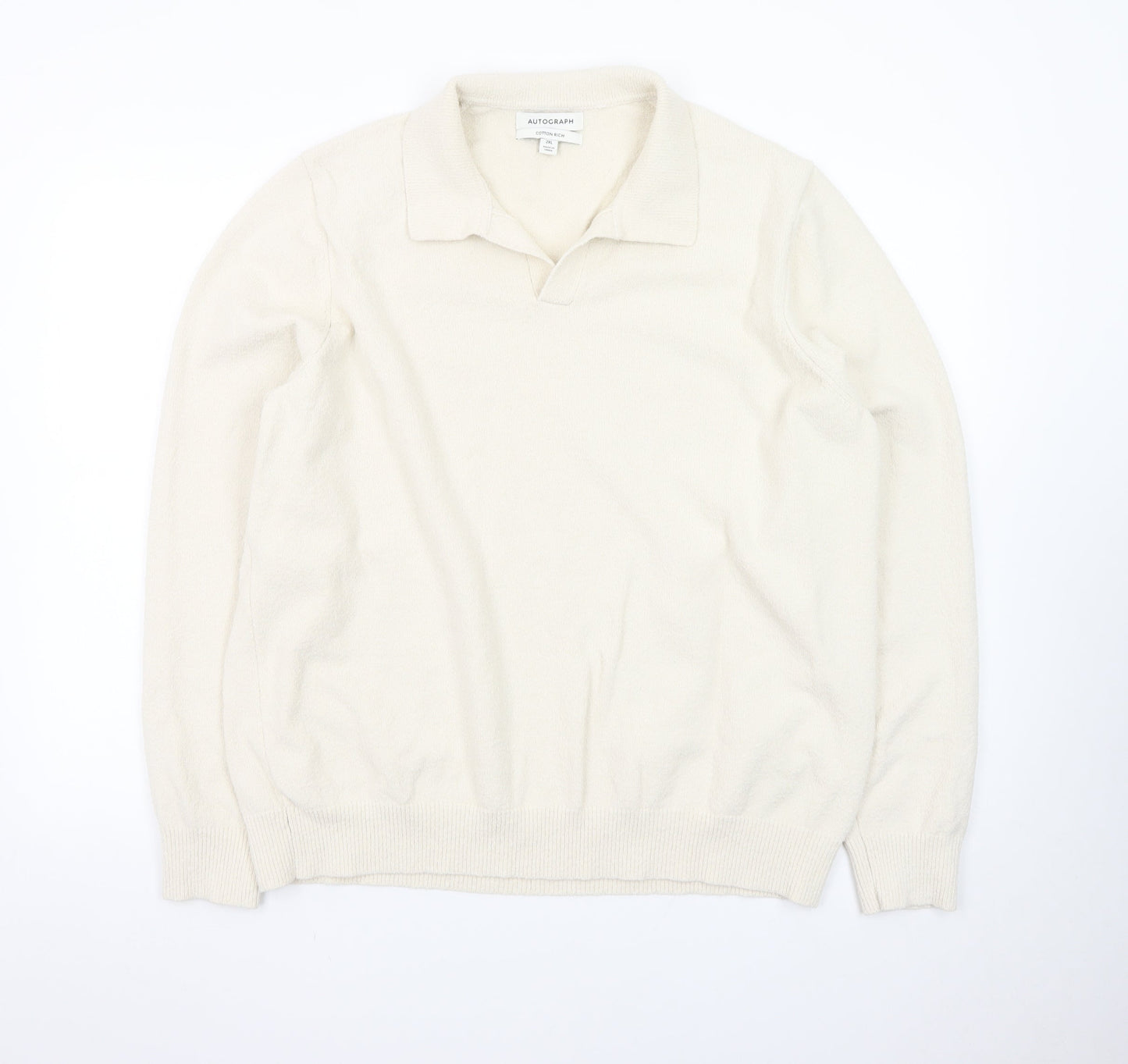 Marks and Spencer Men’s Ivory Collared Cotton Jumper 2XL