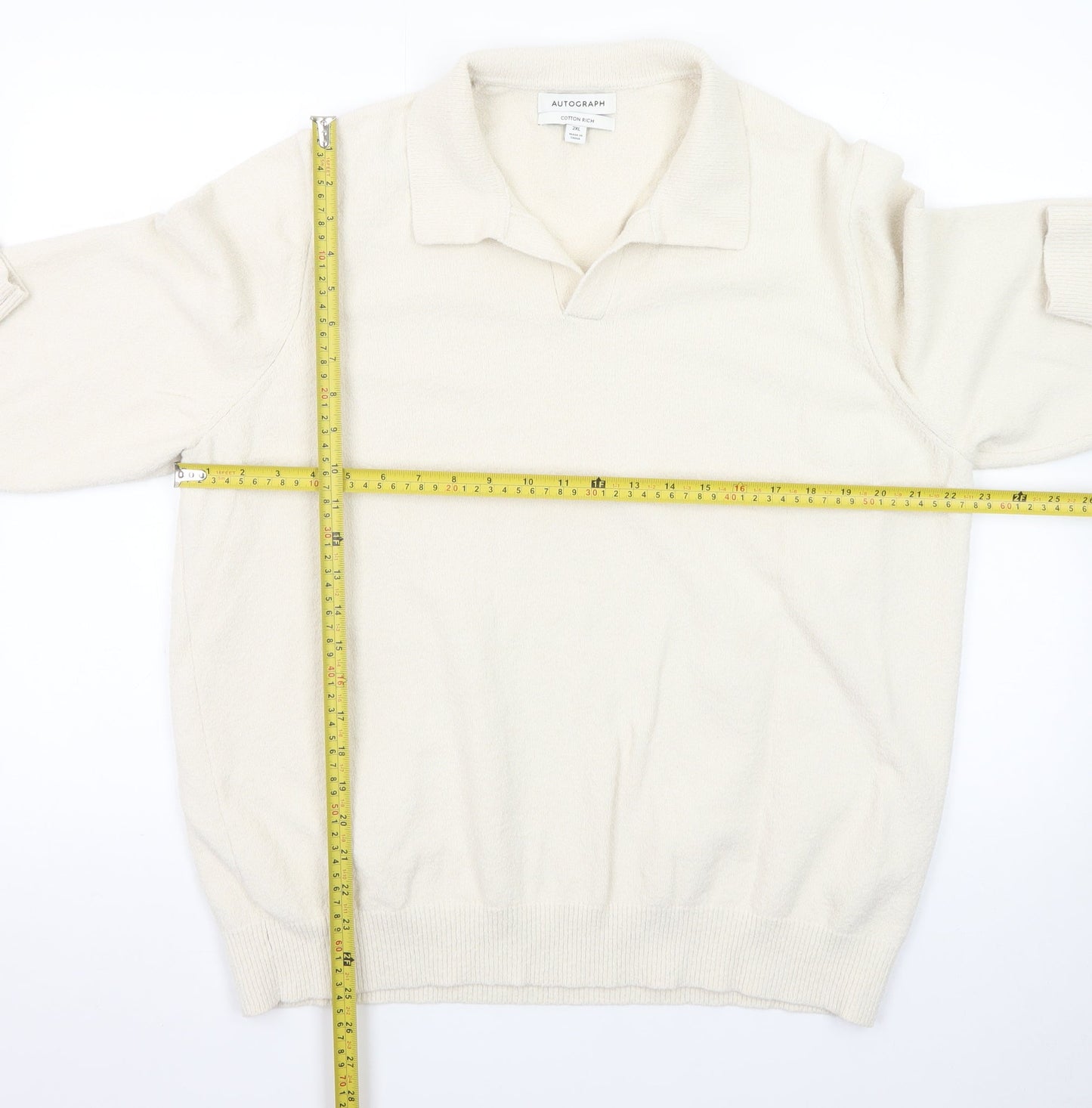 Marks and Spencer Men’s Ivory Collared Cotton Jumper 2XL