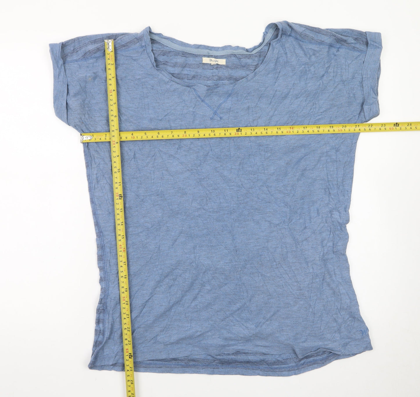 Wrangler Women Blue Striped Basic T-Shirt XL Casual Soft Top