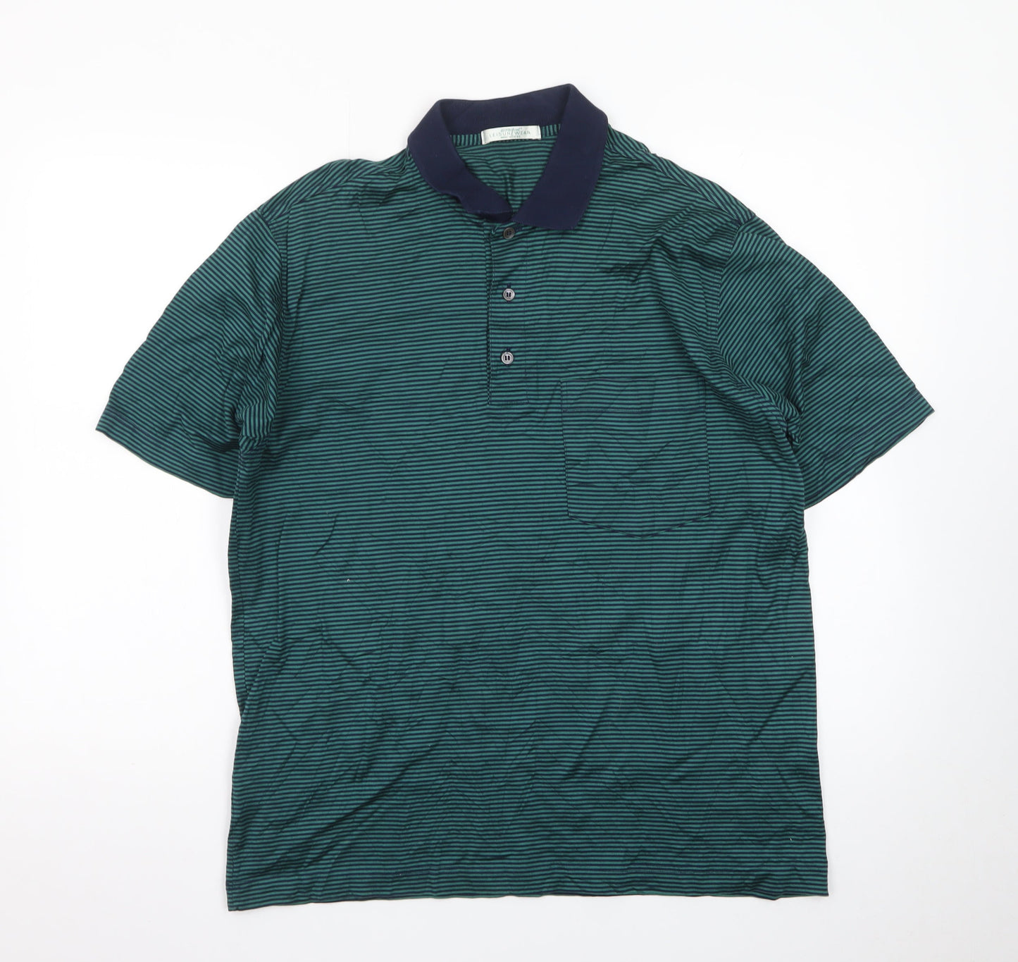 Marks and Spencer St Michael Green Striped Cotton Polo Shirt Men's M