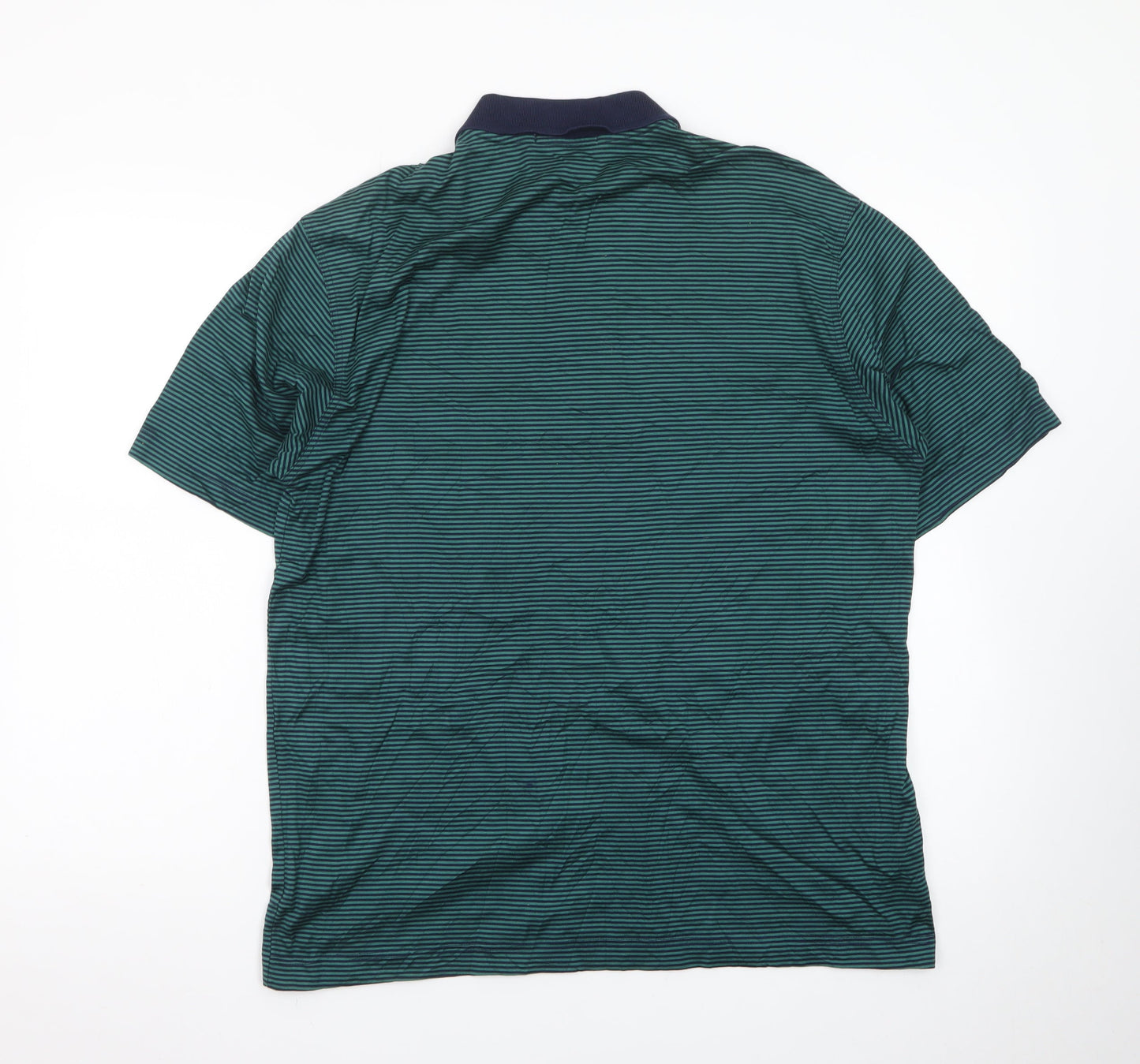 Marks and Spencer St Michael Green Striped Cotton Polo Shirt Men's M