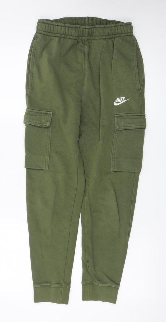 Nike Men's Green Cargo Jogger Trousers XS Fleece Lined
