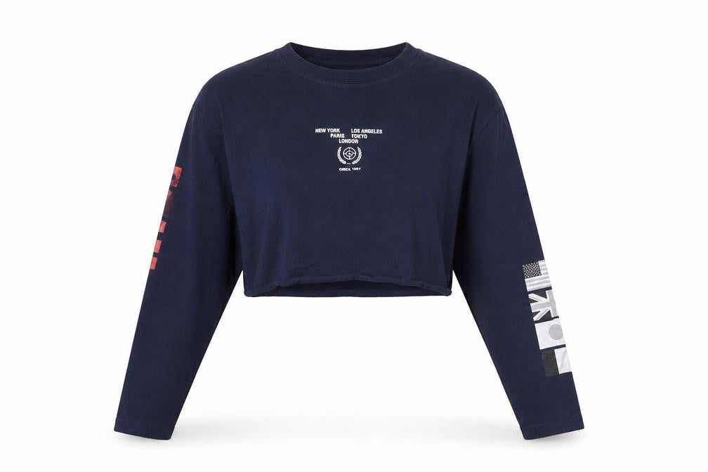 Urban Outfitters Women Blue Cropped Long Sleeve T-Shirt S
